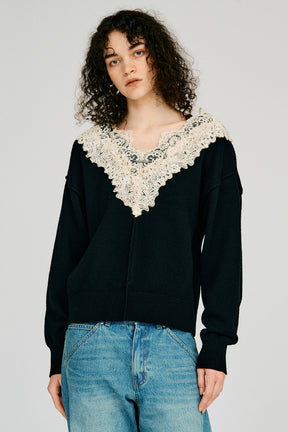 V-Neck Lace Knit - 2026AUTUMN