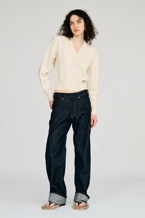 Pure Wool V-Neck Shoulder Knit - 2026AUTUMN