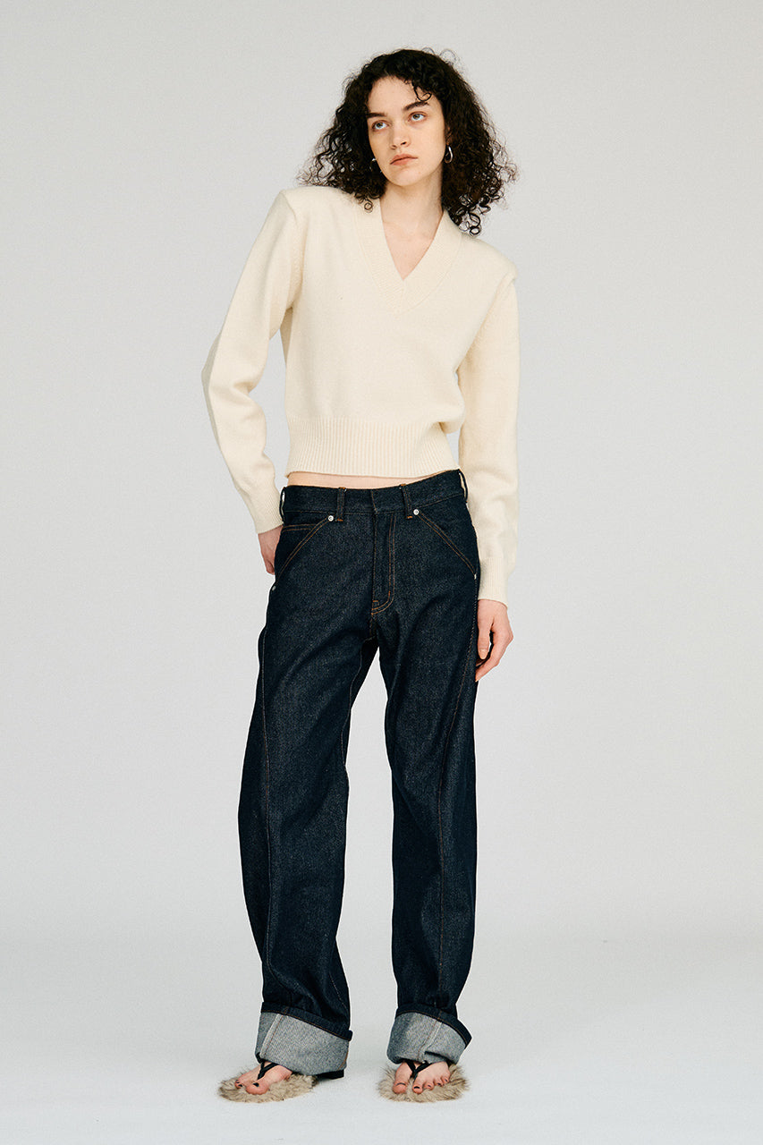 Pure Wool V-Neck Shoulder Knit - 2026AUTUMN