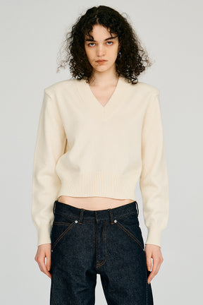 Pure Wool V-Neck Shoulder Knit - 2026AUTUMN