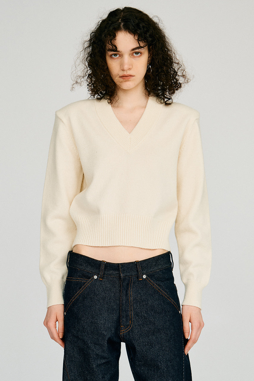 Pure Wool V-Neck Shoulder Knit - 2026AUTUMN