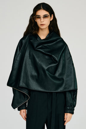 Asymmetric Drape Cape Blouson - 2026AUTUMN