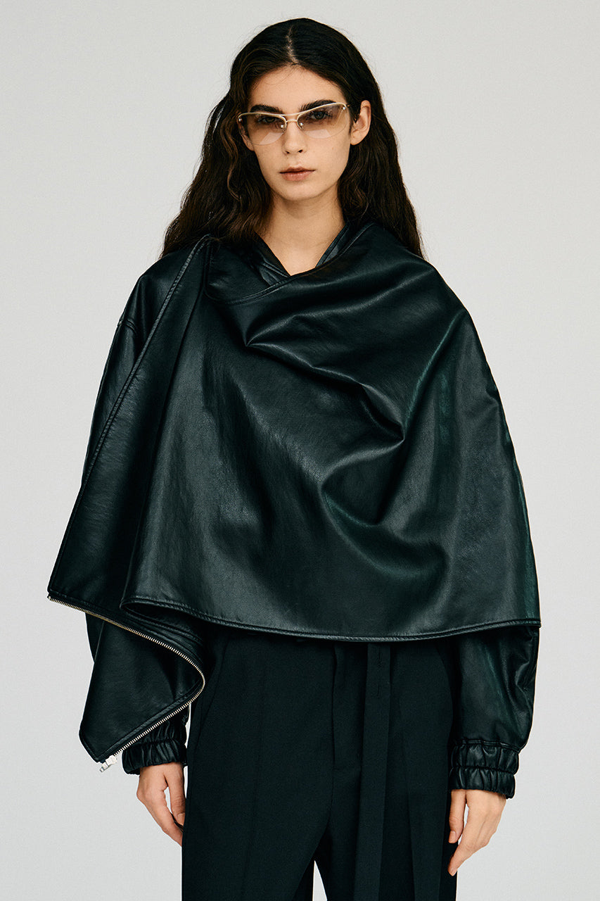Asymmetric Drape Cape Blouson - 2026AUTUMN