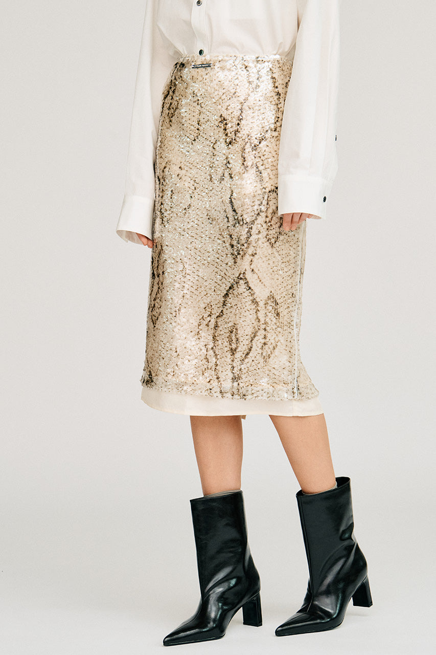 Sequin Python Midi Skirt - 2026AUTUMN