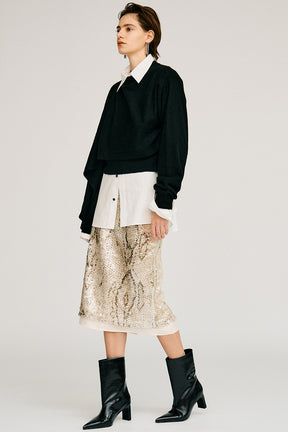 Sequin Python Midi Skirt - 2026AUTUMN