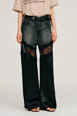 Denim Lace Blocking Pants