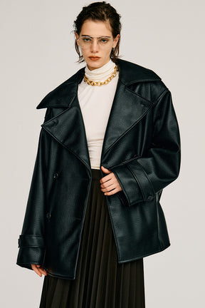 Boxy Middle Leather Trench Coat - 2026AUTUMN