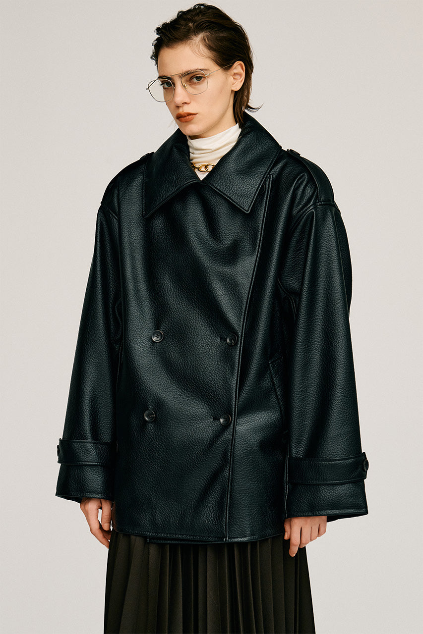 Boxy Middle Leather Trench Coat - 2026AUTUMN