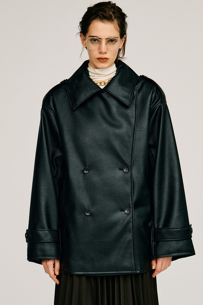 Boxy Middle Leather Trench Coat - 2026AUTUMN