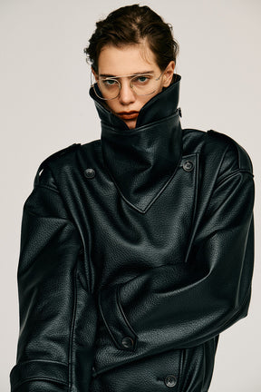 Boxy Middle Leather Trench Coat - 2026AUTUMN