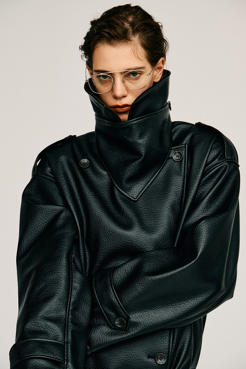 Boxy Middle Leather Trench Coat - 2026AUTUMN