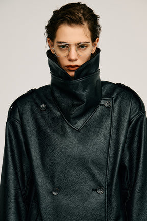 Boxy Middle Leather Trench Coat - 2026AUTUMN