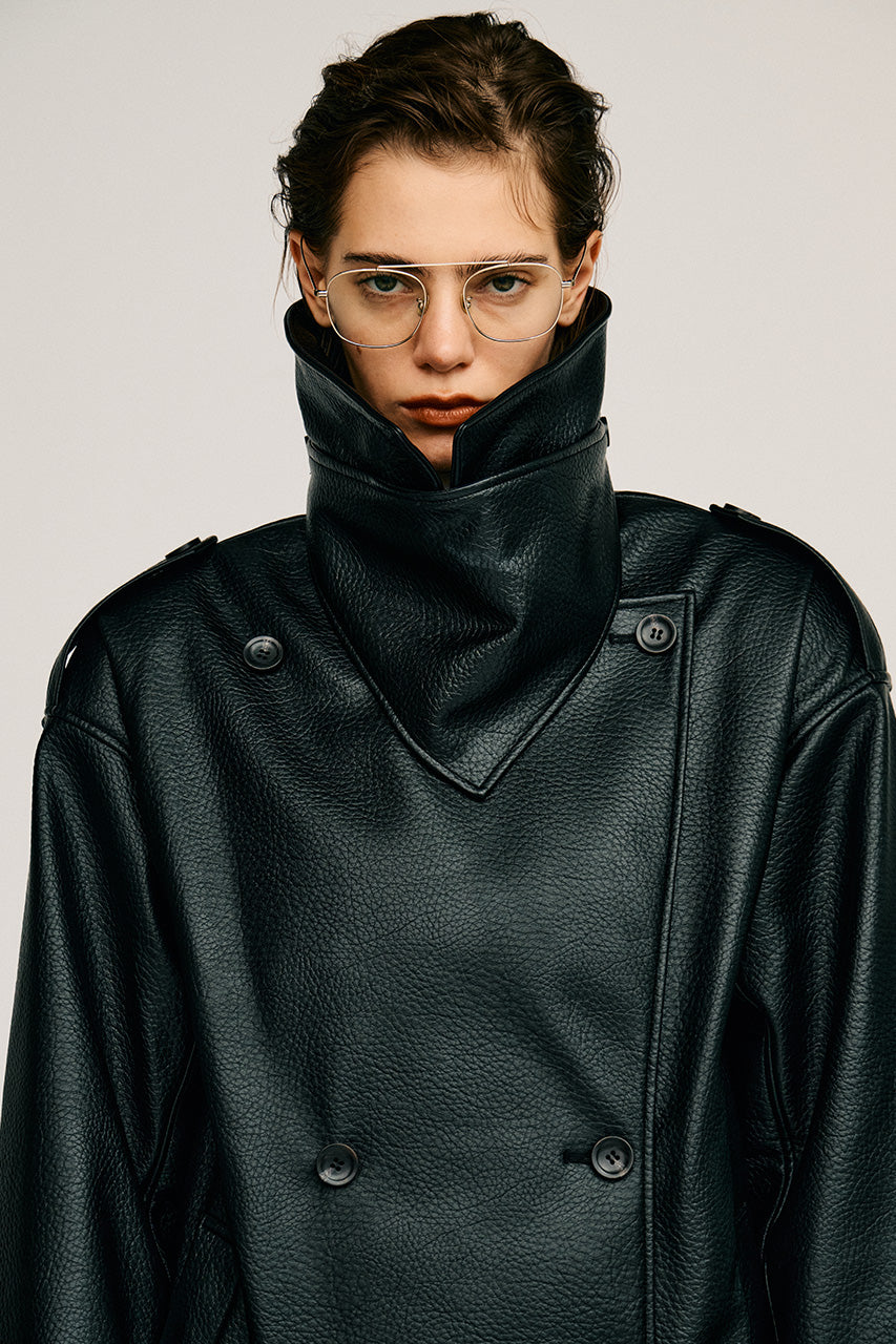 Boxy Middle Leather Trench Coat - 2026AUTUMN