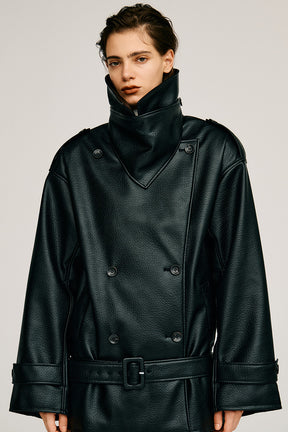Boxy Middle Leather Trench Coat - 2026AUTUMN