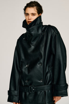 Boxy Middle Leather Trench Coat - 2026AUTUMN