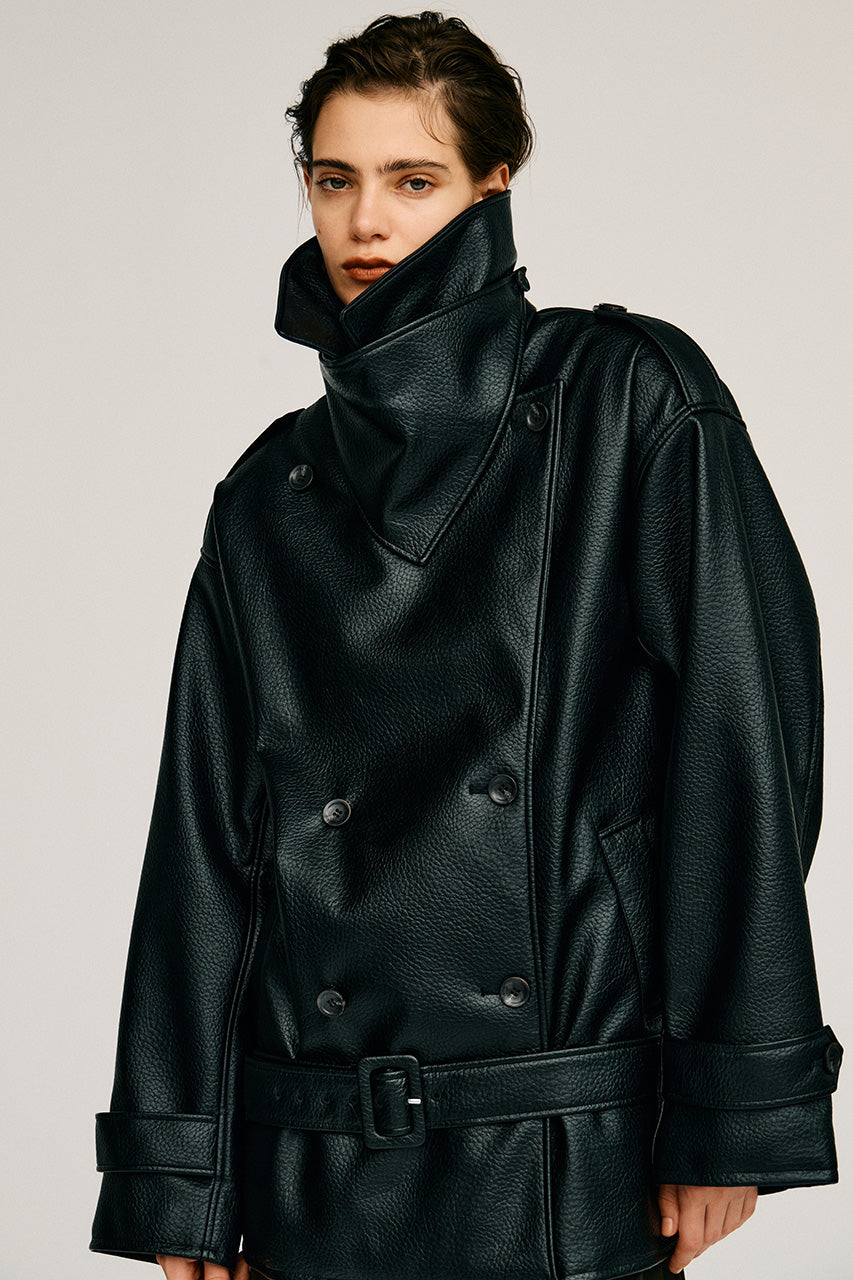 Boxy Middle Leather Trench Coat - 2026AUTUMN