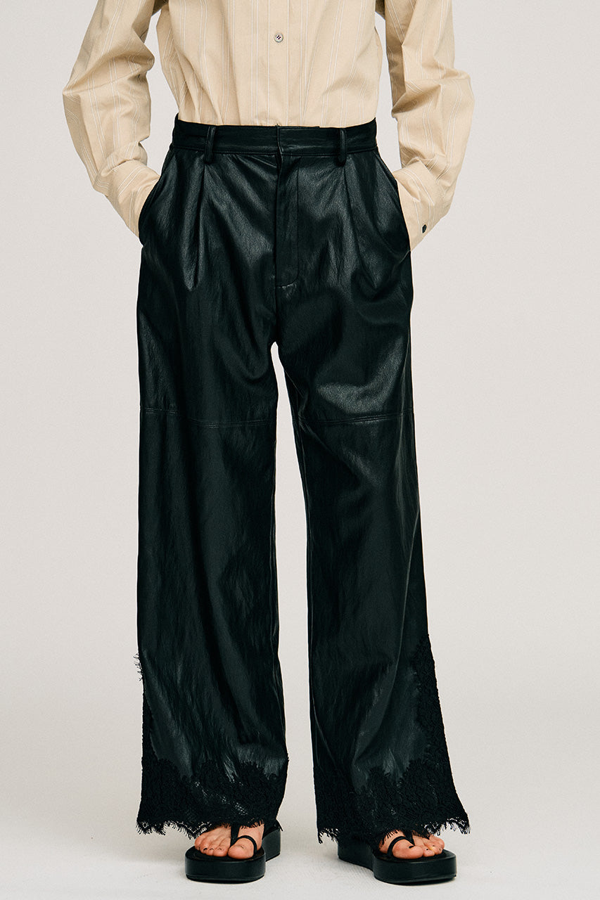 Vegan Leather Slit Lace Pants - 2026AUTUMN