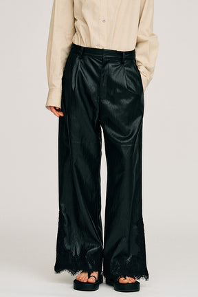Vegan Leather Slit Lace Pants - 2026AUTUMN