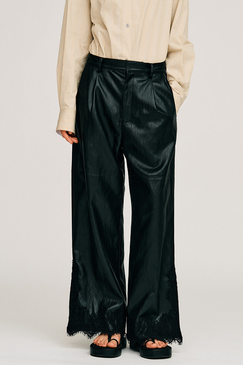 Vegan Leather Slit Lace Pants - 2026AUTUMN