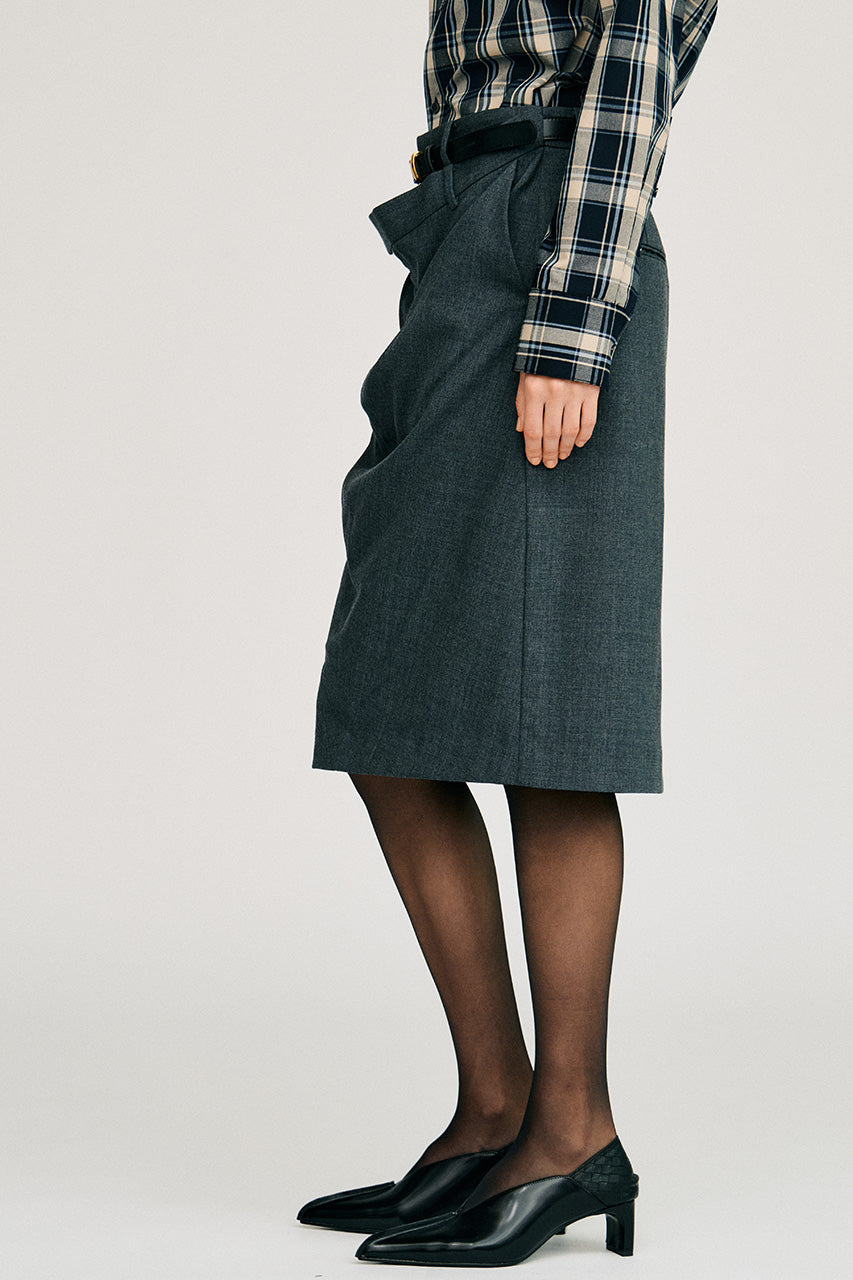 Double-Waist Drape Midi Skirt - 2026AUTUMN
