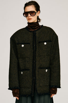 Tweed No-Collar Jacket Coat - 2026AUTUMN