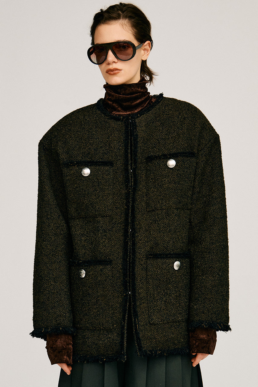 Tweed No-Collar Jacket Coat - 2026AUTUMN