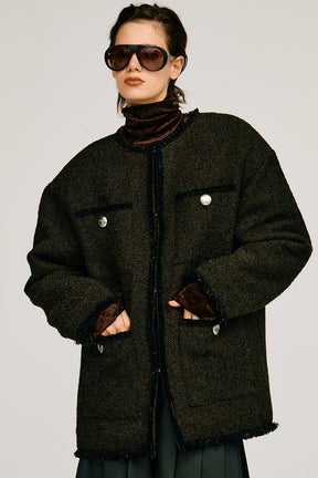 Tweed No-Collar Jacket Coat - 2026AUTUMN