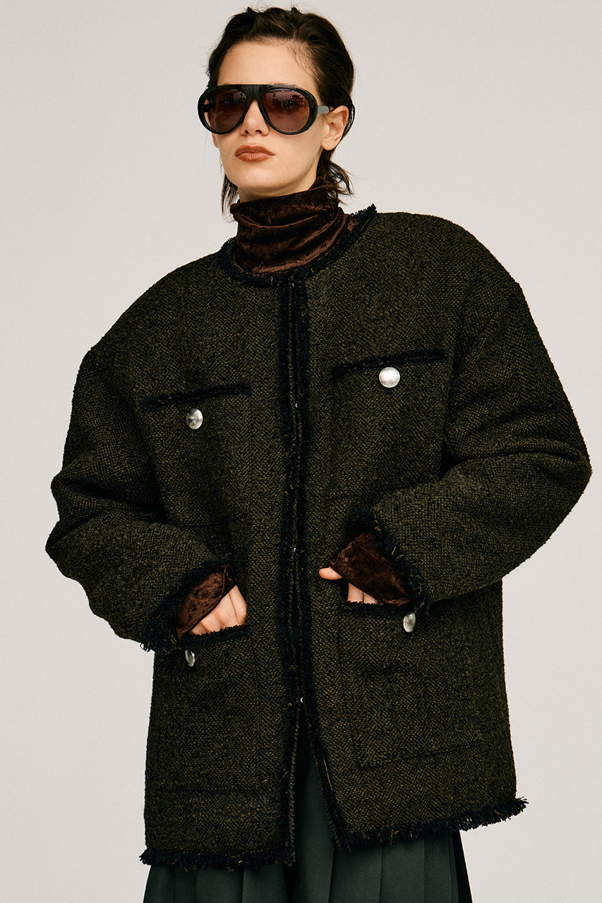 Tweed No-Collar Jacket Coat - 2026AUTUMN