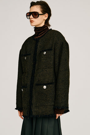Tweed No-Collar Jacket Coat - 2026AUTUMN