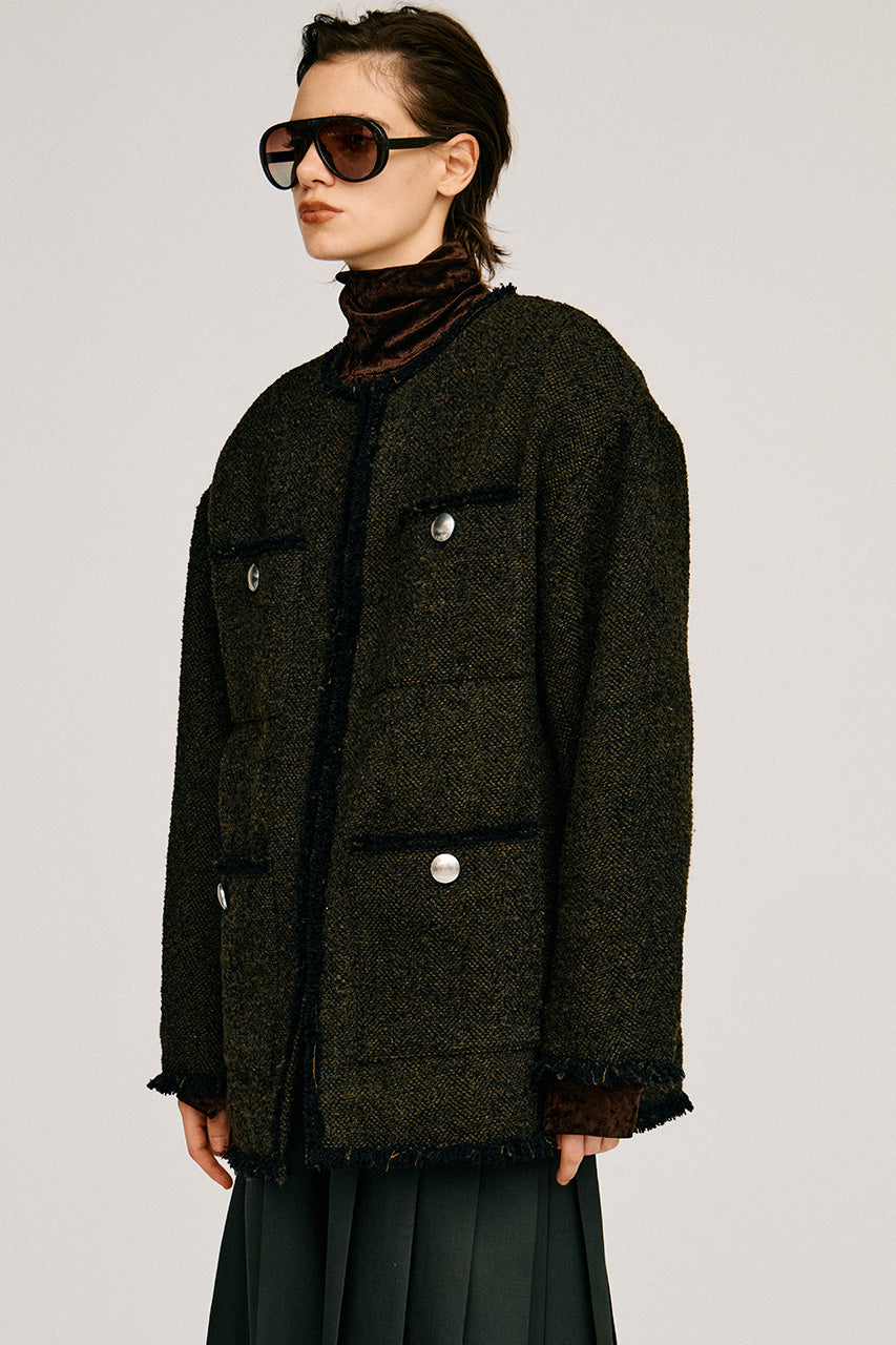 Tweed No-Collar Jacket Coat - 2026AUTUMN