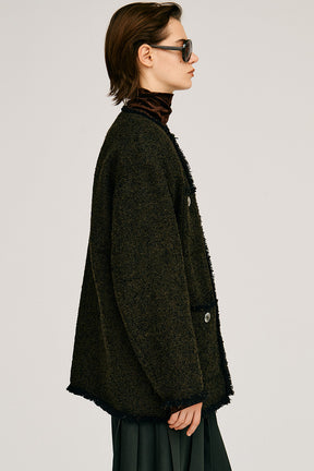 Tweed No-Collar Jacket Coat - 2026AUTUMN