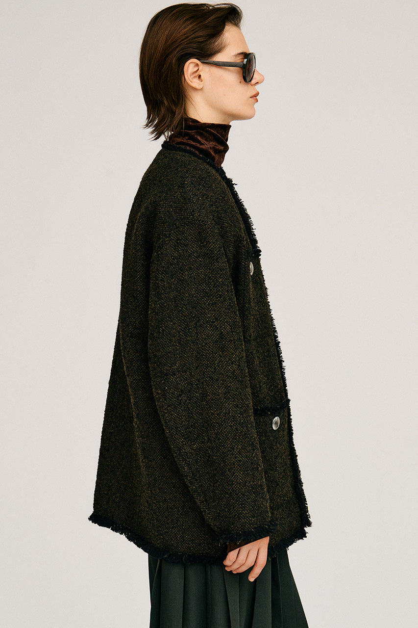 Tweed No-Collar Jacket Coat - 2026AUTUMN