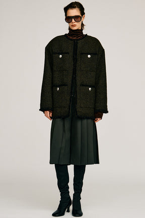 Tweed No-Collar Jacket Coat - 2026AUTUMN