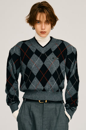 Argyle Power Shoulder Knit - 2026AUTUMN