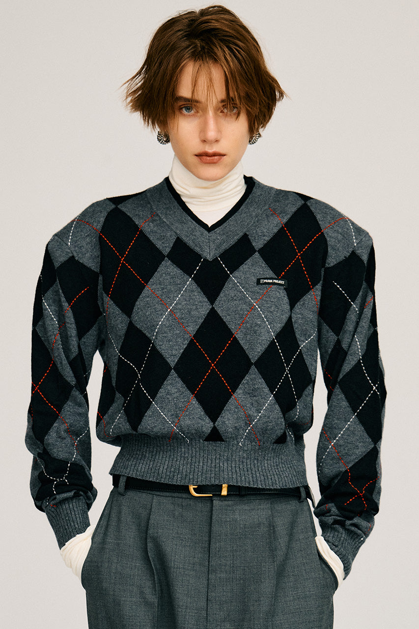 Argyle Power Shoulder Knit - 2026AUTUMN