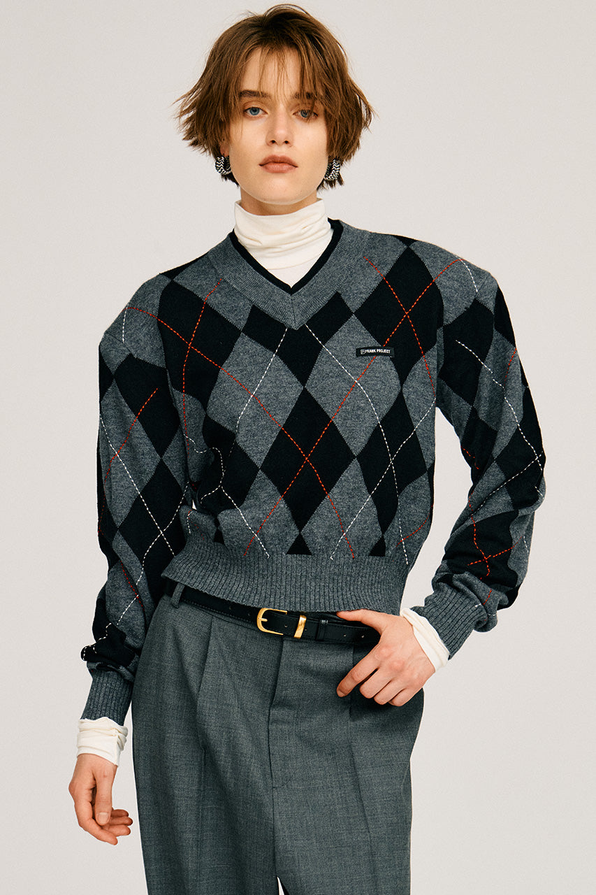 Argyle Power Shoulder Knit - 2026AUTUMN