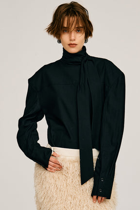High-Neck Power Shoulder Shirt - 2026AUTUMN