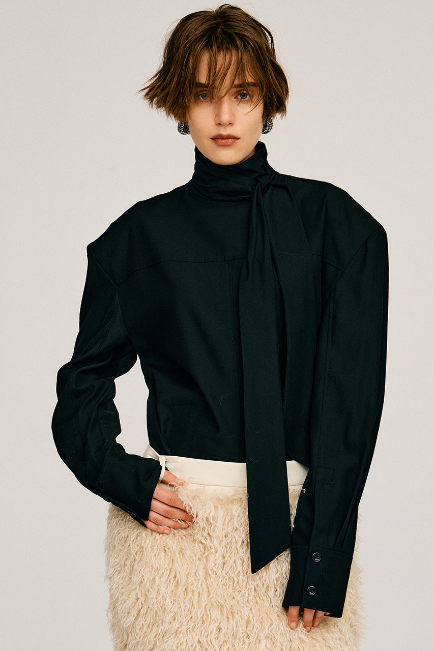 High-Neck Power Shoulder Shirt - 2026AUTUMN