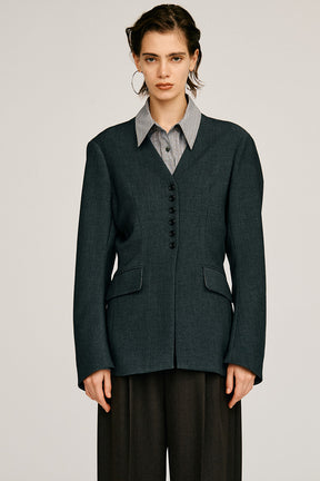 Padded Shoulder V-Neck Jacket - 2026AUTUMN
