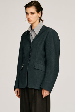 Padded Shoulder V-Neck Jacket - 2026AUTUMN