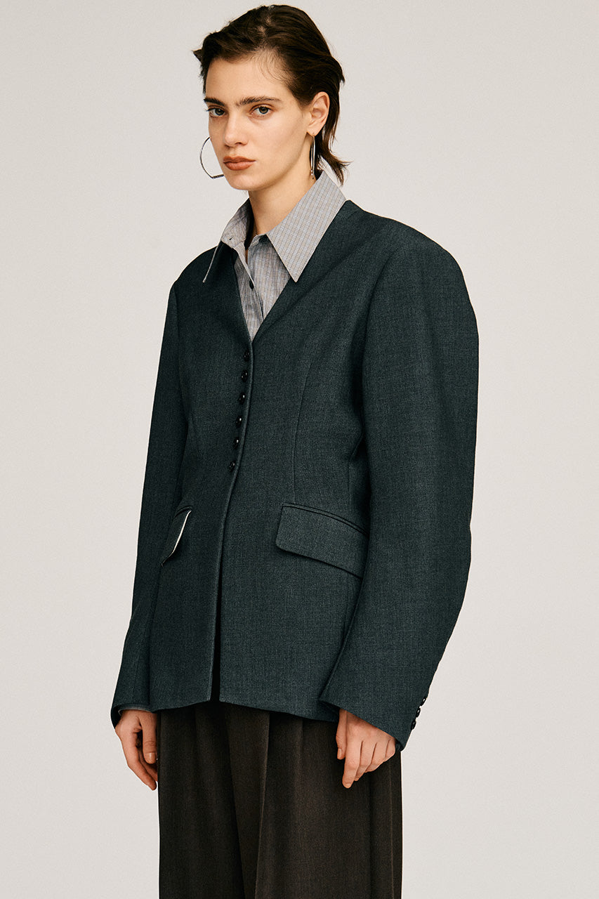 Padded Shoulder V-Neck Jacket - 2026AUTUMN