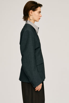 Padded Shoulder V-Neck Jacket - 2026AUTUMN