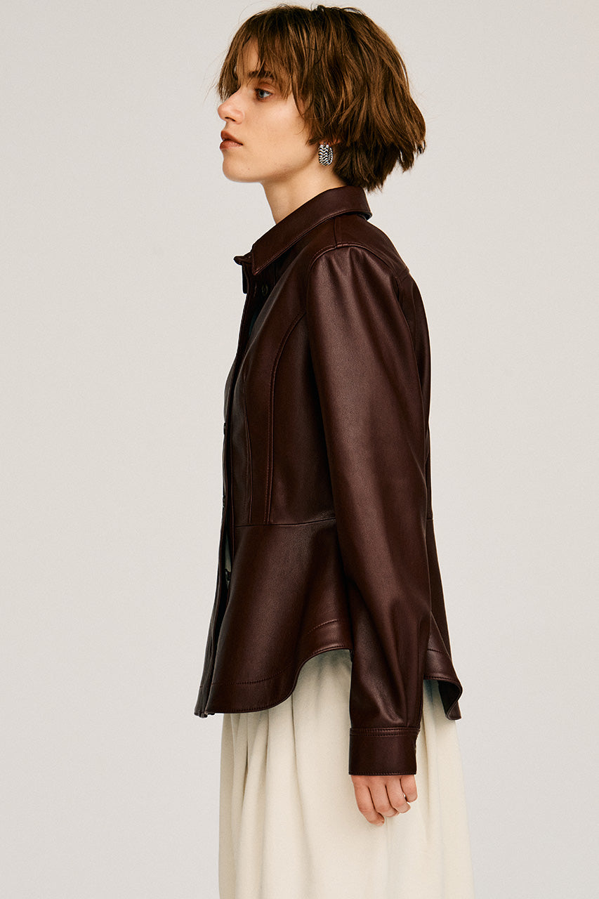Faux Leather Peplum Shirt - 2026AUTUMN
