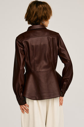 Faux Leather Peplum Shirt - 2026AUTUMN
