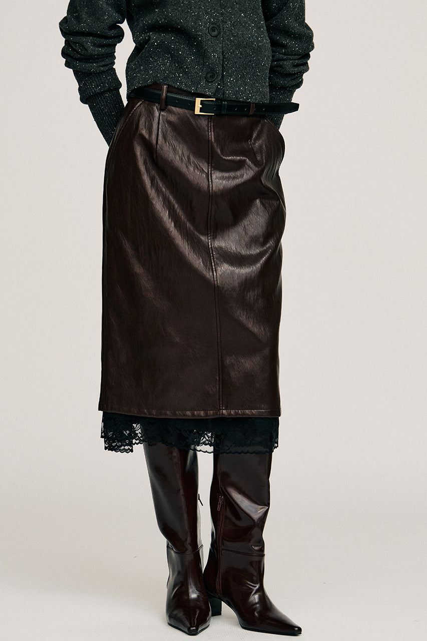 Layered Hem Synthetic Leather Skirt - 2026AUTUMN