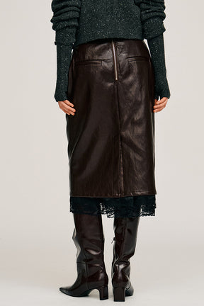 Layered Hem Synthetic Leather Skirt - 2026AUTUMN