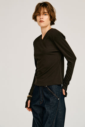 Wool Blend Shoulder Pad V-Neck Top - 2026AUTUMN