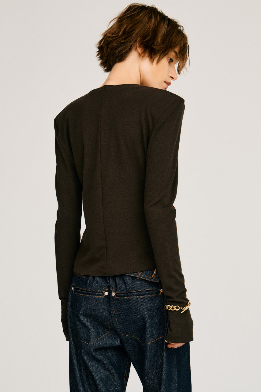 Wool Blend Shoulder Pad V-Neck Top - 2026AUTUMN