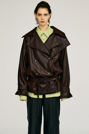 Boxy Middle Leather Trench Coat - 2026AUTUMN
