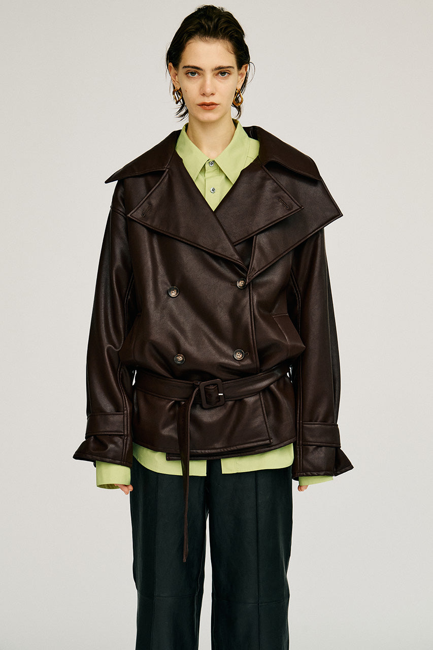 Boxy Middle Leather Trench Coat - 2026AUTUMN